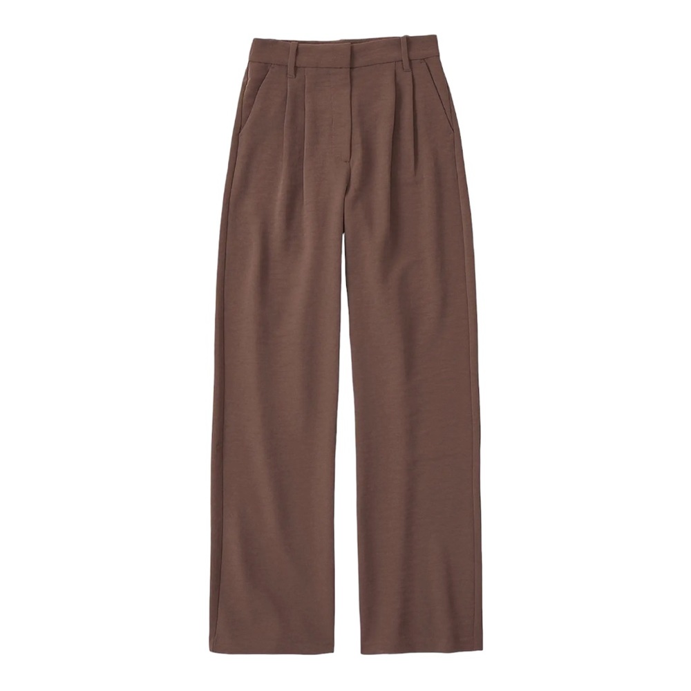 NWT Abercrombie & Fitch brown high rise Crepe Tailored Wide leg Trouser pant ML